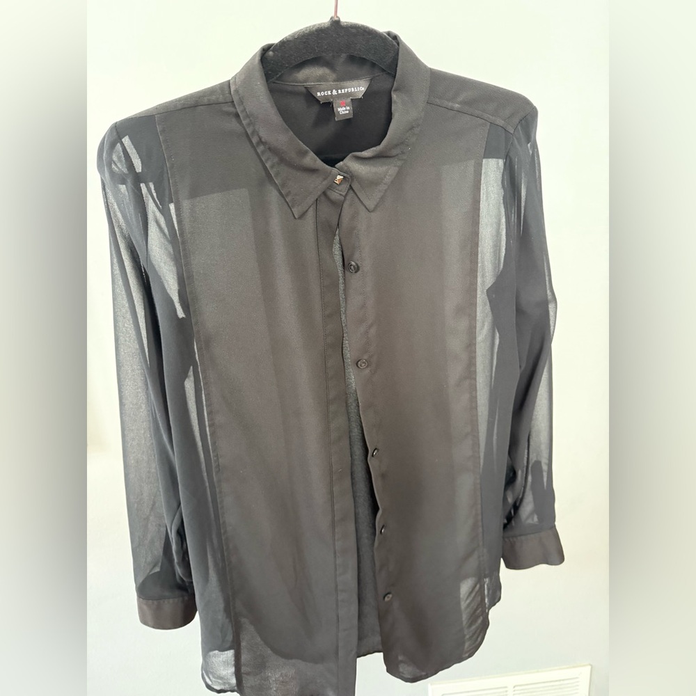 Rock & Republic Sheer Black Button-Up Blouse
